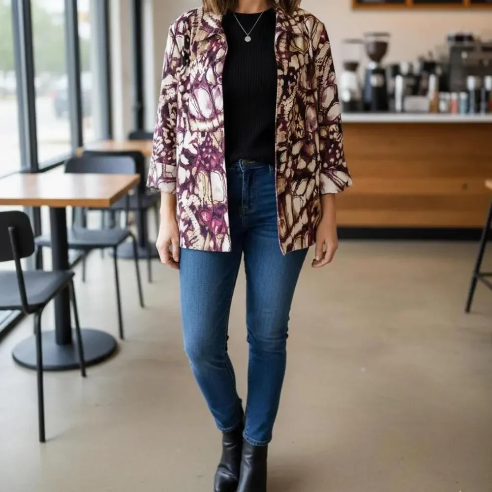 Alfred Dunner Womens Blazer Size 20 Burgundy Multi Print
